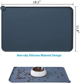 Silicone Dog Cat Bowl Mat，Waterproof Slip Resistant Silicone Pet Feeding Mat，Anti-Slip Pet Bowl Mats Cats and Dogs Food Water Placemat Tray，Raised Edges to Prevent Water Spills on Floor (Grey)