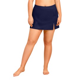 Holipick - Falda de natación de talla grande para mujer, con control de abdomen, cintura alta, parte inferior de traje de baño con abertura lateral y braguita integrada, Azul marino, 14 Plus