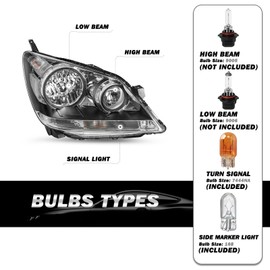 SOCKIR Headlight Assembly Replacement Pair for 2005-2010 Honda Odyssey [Factory Halogen Type] Headlamp (Chrome Housing with Clear Reflector)