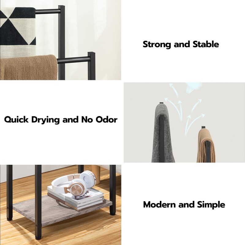 HOOBRO Freestanding Towel Rack, 2 Tier Blanket Ladder Holder for