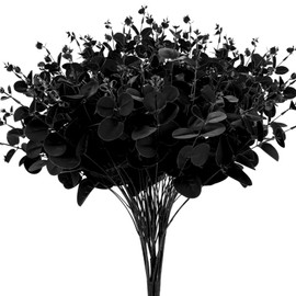 KXCOFTXI Black Eucalyptus Branches, 2Pcs Artificial Eucalyptus Stem Halloween Bouquet Filler for Halloween, Goth Party, Wedding Bride Bouquet