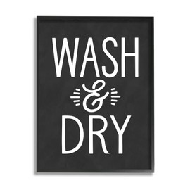 Stupell Industries Wash and Dry Vintage Cleaning Phrase Kitchen Laundry, Design by Lettered and Lined Black Framed Wall Art, 24 x 30