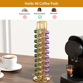 SEVENLINE Coffee Pod Holder Stand Compatible With Nespresso Original Pods Carousel Storage Rack Capsules Organizer For 40 Capsules (Gold)