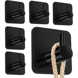 Mtxorvix 6 Piezas Ganchos de Baño, Ganchos para Pared, Ganchos para Pared 304 Acero Inoxidable,Ganchos Adhesivos Organización,Accesorios de Baño,Perfecto para La Cocina, El Baño La Oficina (Negro)