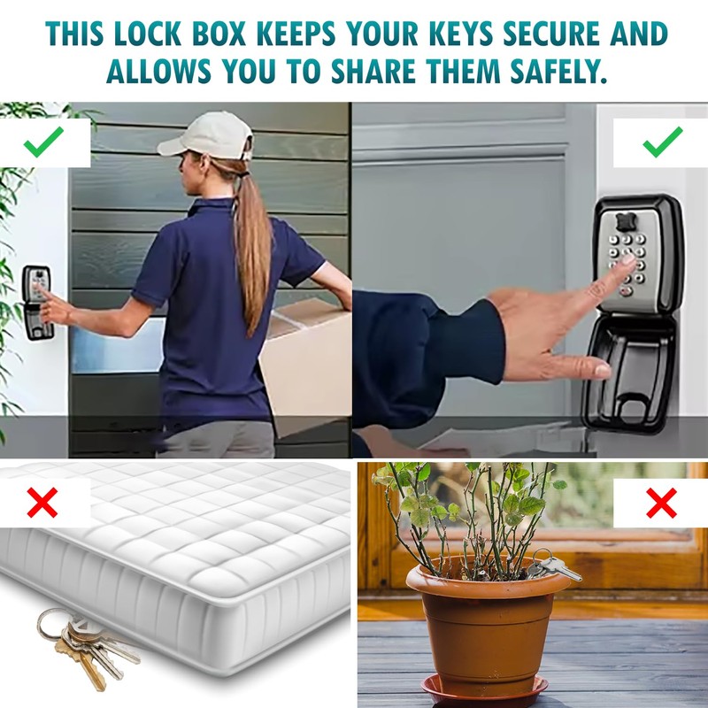 GLIOFLUX Key Safe Outdoor, Key Safe Wall Mounted with 10