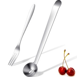 Patelai 2 Pieces Olive Spoon Strainer Stainless Steel Pickle Forks Set Cherry Pick Jar Caper Slotted Spoon and Fork with Drain Hole Jar Serving Tools for Onion