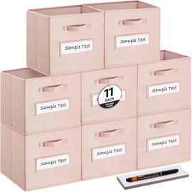 artsdi Fabric storage cubes (8 Pack) 11 Inch Cube Storage Bin, cube organizer bins with 8 Labels Window Cards & a Pen, Foldable cube organizer bins and Storage Box, Pink