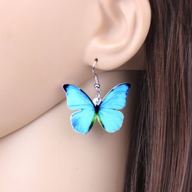 LONYOO Acrylic Floral Butterfly Earrings Dangle Drop Jewelry Butterfly Gifts for Women Girls Spring Summer Charms (Blue)