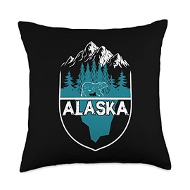 Alaska Bear Nature Alaskan Mountains Gift Alaska Bear | Nature Alaskan Mountains Throw Pillow, 18x18, Multicolor