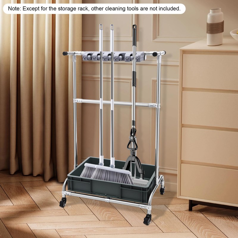 Cbhfmljd Broom and Mop Holder, Movable Floor-Mounted Mop Rack Broom