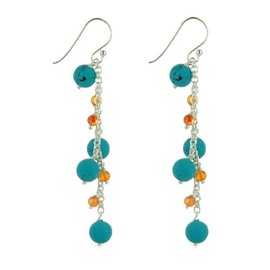 Franki Baker 925 Sterling Silver Natural Turquoise & Carnelian Gemstones Drop Earrings Length: 7cm