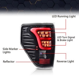 PIT66 LED Tail Lights,Compatible with Ford F150 2009-2014 Rear Taillights Brake Lamps Clear Lens Black Housing White Bar(w/white light bar&wiring harness