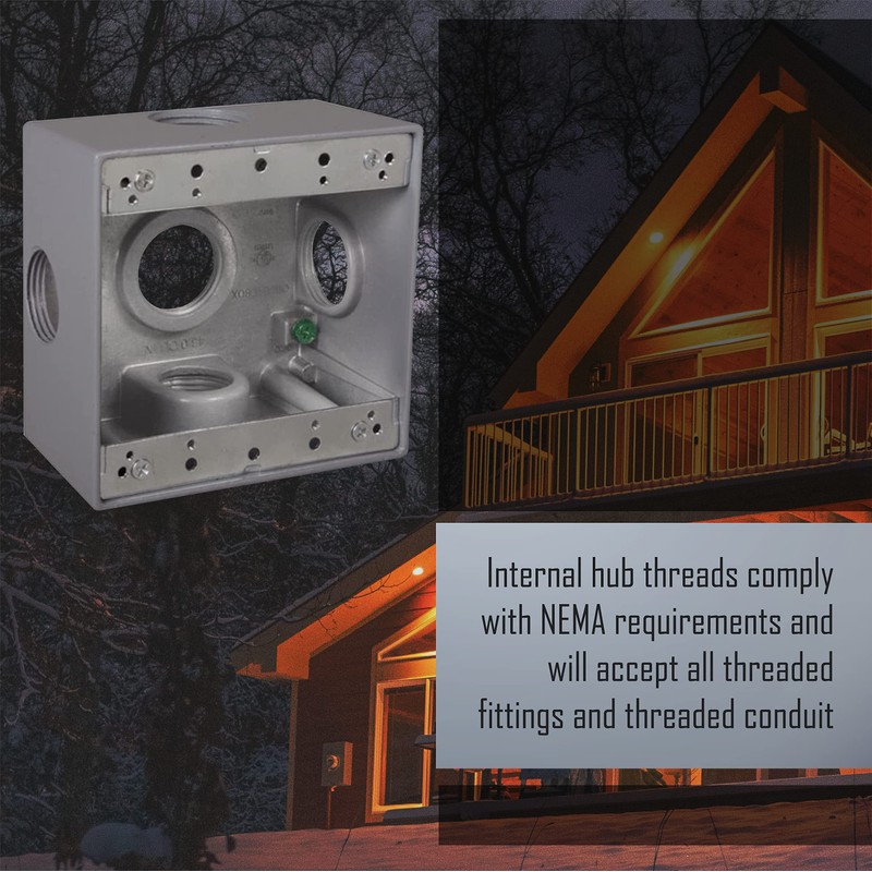TayMac DD5100XS 4-1/2-Inch X 4-1/2-Inch Gang Weatherproof Box, 1-Inch Outlets,