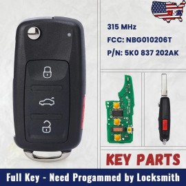 KEYECU for VW Volkswagen 2011 - 2016 Flip Smart Key KEYLESS REMOTE FOB 5K0837 202 AK
