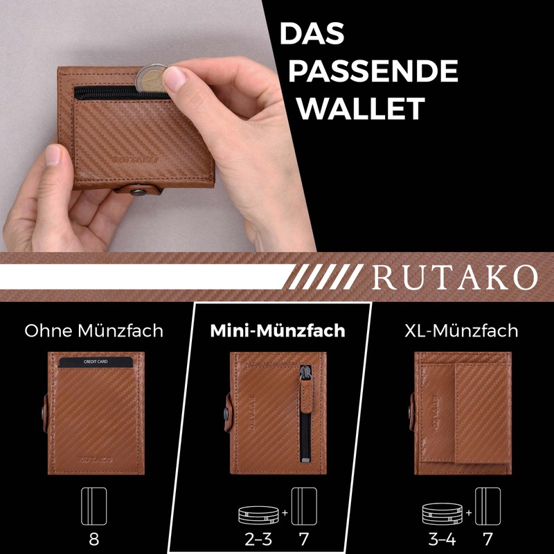 RUTAKO Slim Wallet with Coin Compartment, Mini Wallet for Men