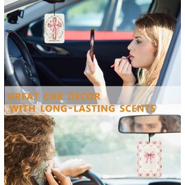 Cross Bows Christian Car Air Freshener Hanging 3Pcs Vintage Bows Bible Verses Car Accessories Interior, PROVERBS 31:25 Coquette Bows Cars Mirror Decor Cross Religious Gifts for Women Men(Lavender)