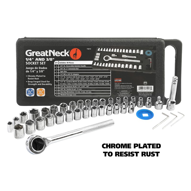 GreatNeck 74213 40 Piece 1/4 Inch and 3/8 Inch Drive