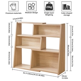 Aibiju Expandable Bookcase, 4-Tier Ladder Open Storage Bookshelf, Storage Organizer Bookcase for Study Office Living Room, Oak YD-BC005R
