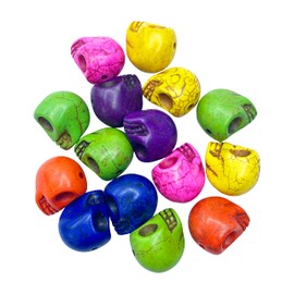 Mandala Crafts 15 PCs 17mm Mixed Colors Howlite Carved Skull Beads for Jewelry Making Skull Charms - Small Skulls for Crafts - Bulk Skull Head Skeleton Beads
