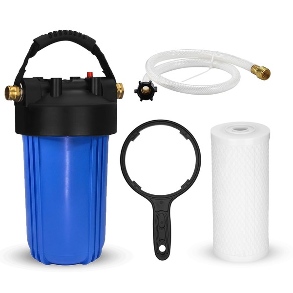 RV Water Filter System, Portable RV Water Filter One-Piece 3-Stage Filtration with 3/4" Brass Thread and Wrench, Anti-Clog Inline Water Filter, Removes Chlorine,Odor,Sediment, Certified by NSF/ANSI 42