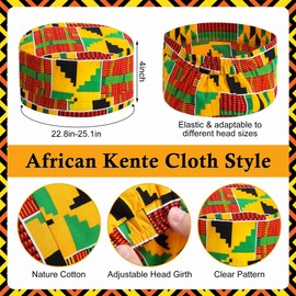 Wehhbtye 2 Set Kente Kufi Hat and Stole, African Pattern Sash Scarf with Men Hat, African Print Kente Clothing Accessory for Black History Month Kwanzaa Celebration Graduation Choir