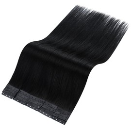 Full Shine Invisible Tape in Hair Extensions Human Hair Holed Tape in Extensions Color 1 Black 18Inch 20PCS Black Tape in Extensions Real Human Hair 50G Straight Seamless Glueless Soft Remy