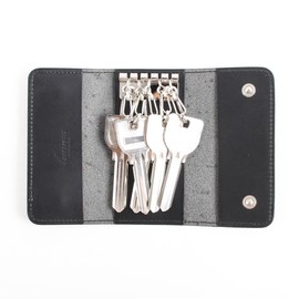Remma Key Case, Paz Pass, Trifold, 5 Hooks, Genuine Leather, Gift, Leather, Car Key Case, Black