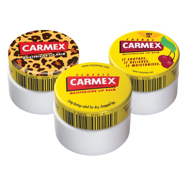 Carmex Lip Balm Pot Mixed Pack of 3 (Cherry, Classic & Wild), 7.5 g (Pack of 3)