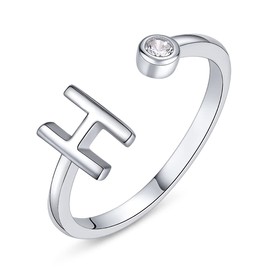 PEARLOVE 925 Sterling Silver Initial Rings for Women Girls A-Z Stackable Adjustable Silver Ring Jewelry Gifts