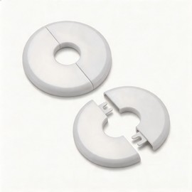 1 Inch Split Wall Flange Escutcheon Plate (2 Pack), Self-Adhesive Buckle Design Pipe Cover, Decorative Round Radiator/Shower Pipe Plate, Pure White (2)