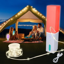 Multifunctional Camping String Lights, Colorful Glow Stick, Lighting Flashlight, 33ft Light with Lantern, Waterproof Rechargeable 3600mAh for Outdoor, Hiking Climbing, Outdoor Decorative String Lights