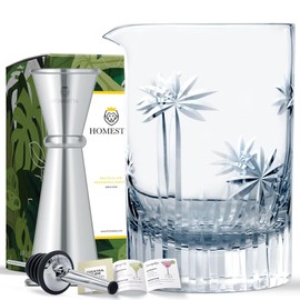 Homestia Cocktail Mixing Glass, 24 oz Weighted Old Fashioned Glass with Jigger Pourer- Crystal Cocktail Stirring Pitcher - Thick and Sturdy Bottom, Mixology Bartender Essentials, Home Bar Tool