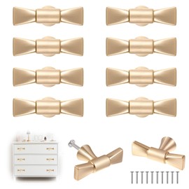 Otoolling 10 Pcs Gold Bow Drawer Knobs Bow Knobs for Dresser Decorative Antique Metal Drawer Pulls Vintage Cabinet Handles for Home Bedroom Kitchen Cabinets Hardware Cupboard Wardrobe Closet