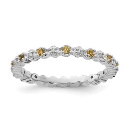 GemApex Eternity Ring Band 925 White Sterling Silver Stackable Expressions Citrine Diamond 0.05ct 0.23ct