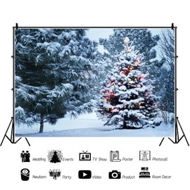 Winter Christmas Tree Backdrop 7x5ft Forests Snow Scene Xmas Photography Background New Year Party Decoration Banner Pine Tree Snowy Scenery Photography Backdrop