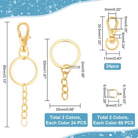 PH PandaHall Swivel Snap Hook Set 48pcs Swivel Clasp Keychain Hook Lanyard Snap Hook Lobster Clasp with 48pcs Split Key Rings with Chains 120pcs Open Jump Rings for Keychain Making, Golden/Silver