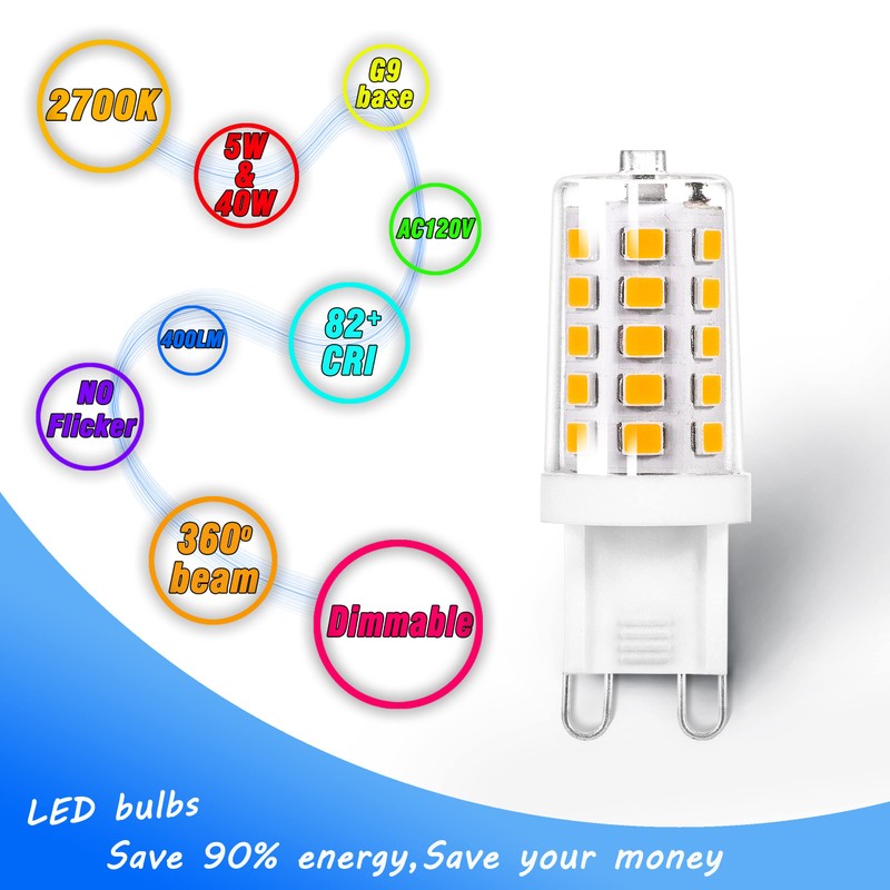 Heifymi G9 LED Bulb Dimmable 5W 2700K Soft Warm White,