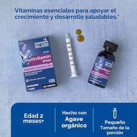 Mommy's Bliss Multivitamínico + Hierro Bebé. Ingredientes Naturales y Orgánicos. Contiene Vitaminas Esenciales A, B, C, D y E. 30 ml. Contribuye el De