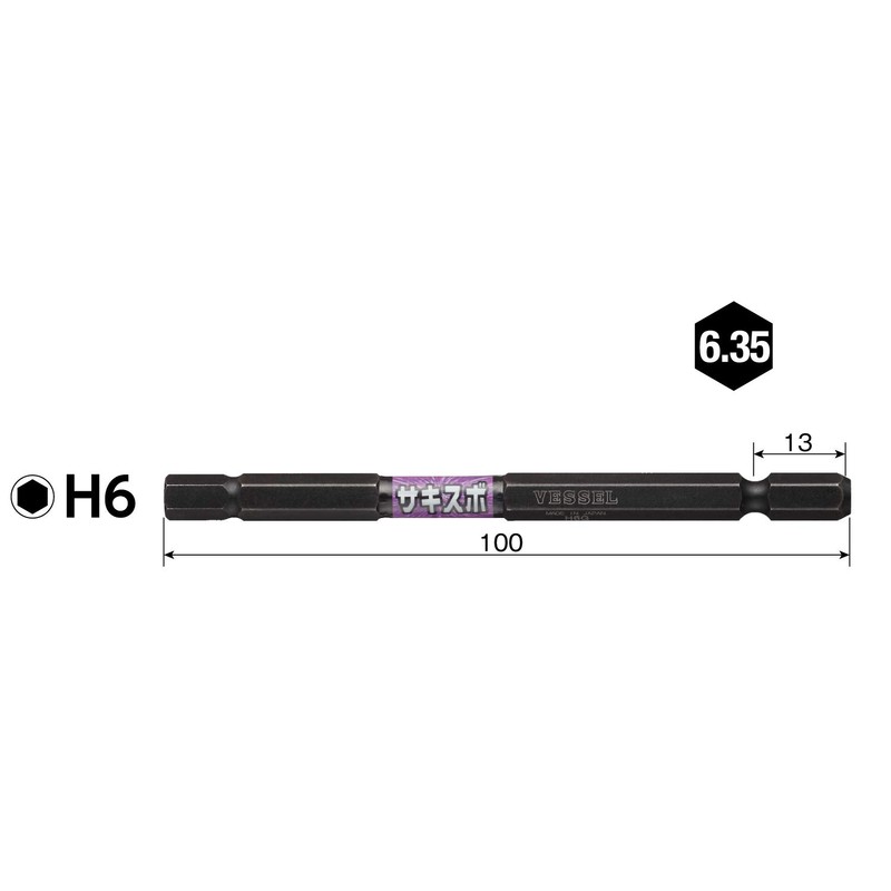 VESSEL SS16H6010 Stepered Bit Hex, 6 x 100 Opposite Sides,