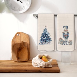 BCUANGD Chinoiserie Christmas Kitchen Towels Decor Set of 2 - Blue Christmas Tree Holiday Hand Tea Towels, Retro Grandmillenial Xmas Gifts Dish Towel Dishcloths Decorations for Home Kitchen, 16"x24"