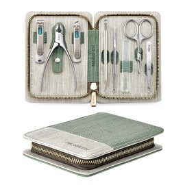 Juego de manicura 8 en 1, kit de pedicura profesional, kit de manicura de acero inoxidable, kit de aseo de viaje portátil, herramientas para el cuidado de las uñas, cortaúñas, herramientas de pedicura con estuche de viaje de cuero (verde)