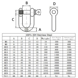 D Ring Shackle Lock-M8/0.314", 304 Stainless Steel D Ring for Heavy Duty Construction, Rigging, Vehicle Recovery, Hauling, Tie Downs, Hanging-6 Pcs
