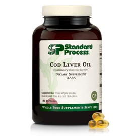 Standard Process Cod Liver Oil - Aids Healthy Skin & Eyes with Omega-3 Fatty Acids & Vitamins A and D - Bone & Tooth Health Support - Gluten-Free, Non-Dairy & Non-Soy - 180 Softgels (60 Servings)