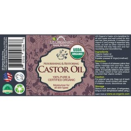 US Organic Aceite de Ricino (Castor Oil), Certificado Orgánico USDA, 100% Puro, Prensado por Expulsor, Sin Hexano, para Cabello, Cuero Cabelludo y Pie
