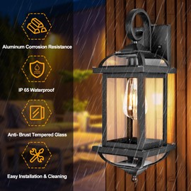 Roravilila 18” 2-Pack Black Porch Lights Outdoor Light Fixtures, Anti-Rust Aluminum Exterior Light Fixtures with Clear Glass Wall Mount Lanterns Outside Lights for House, IP65 Waterproof Wall Lights