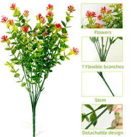 10 Bundles Artificial Flowers for Outdoors Fake Flowers Faux Plants for Decoration Fake Greenery Plants for Home Window Box Garden Decor Hanging Flowers for Home Patio Porch Back Yard Decor, Red