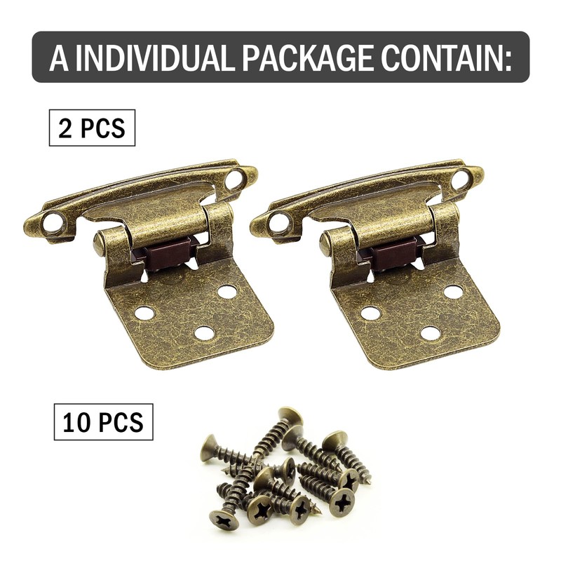 Antique Brass Kitchen Cabinet Hinges Overlay, 50 Pack (25 Pairs)