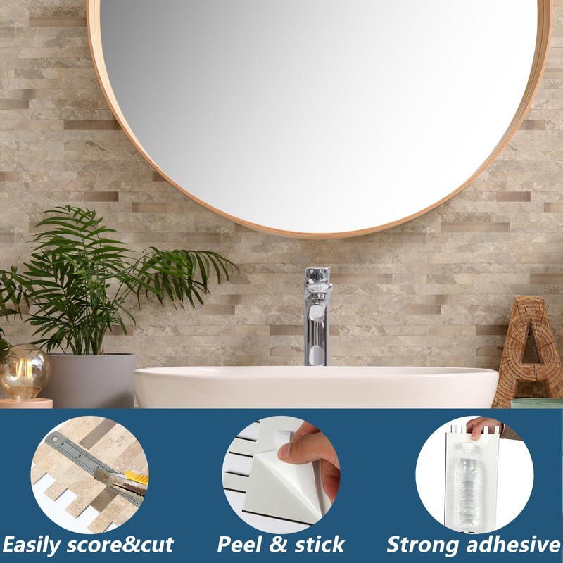Yipscazo 20 Sheets Peel and Stick Stone Metal Backsplash, PVC