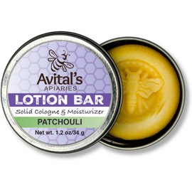 Avital's Apiaries Barra De Loción De Pachulí De Avital: Cera De Abejas, Manteca De Karité Y Aceites Botánicos. Hidratante Sólido Para Piel Seca. Elaborada A Mano En Una Lata Reutilizable.