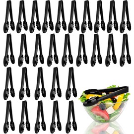 30 Pack 9 Inch Black Plastic Serving Tongs Durable Disposable Scalloped Buffet Food Tongs for Buffet Salad BBQ Catering Parties and Events